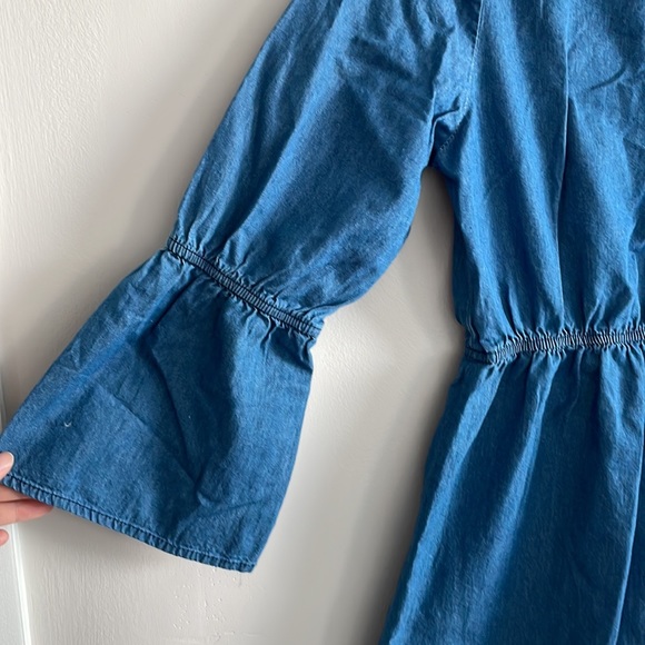 Denim Chambray Dress bell long sleeve denim dress - Picture 4 of 6